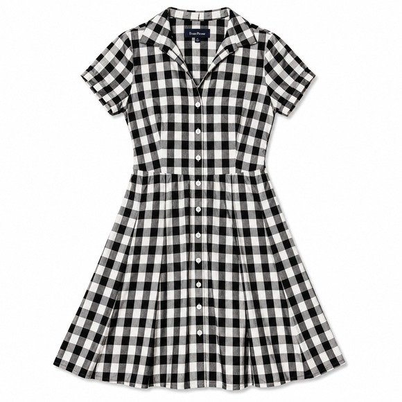 Evan-Picone Dresses & Skirts - Evan-Picone Petite Black White Gingham Checkers Button Front Tie Back Dress 4P